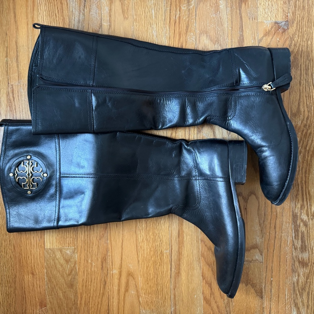 Tory Burch Black Kiernan Leather Riding Boots